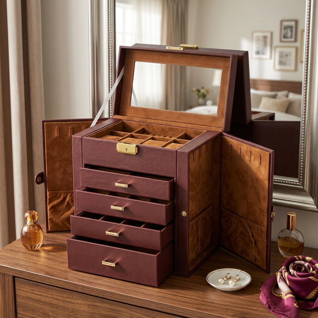 Multi-Level jewellery Organizer with Mirror and Locking Mechanism