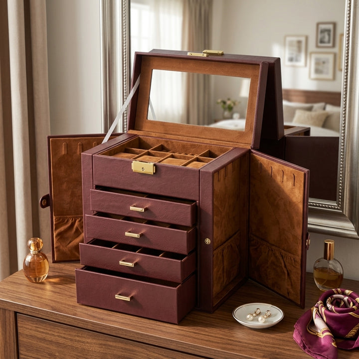 Multi-Level jewellery Organizer with Mirror and Locking Mechanism
