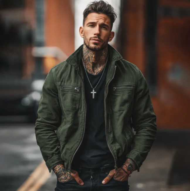Nostalgic Collar Zip-Up Outerwear and Mens Retro Lapel Zipper Breast Pocket Suede Jacket