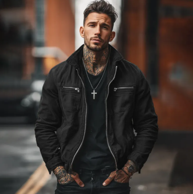Nostalgic Collar Zip-Up Outerwear and Mens Retro Lapel Zipper Breast Pocket Suede Jacket