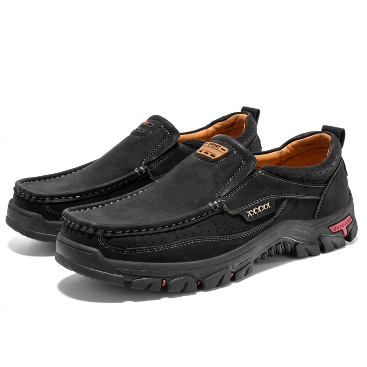 Orthopaedic Ankle Boots with Arch Support and Slip-Resistant Sole, Black Leather