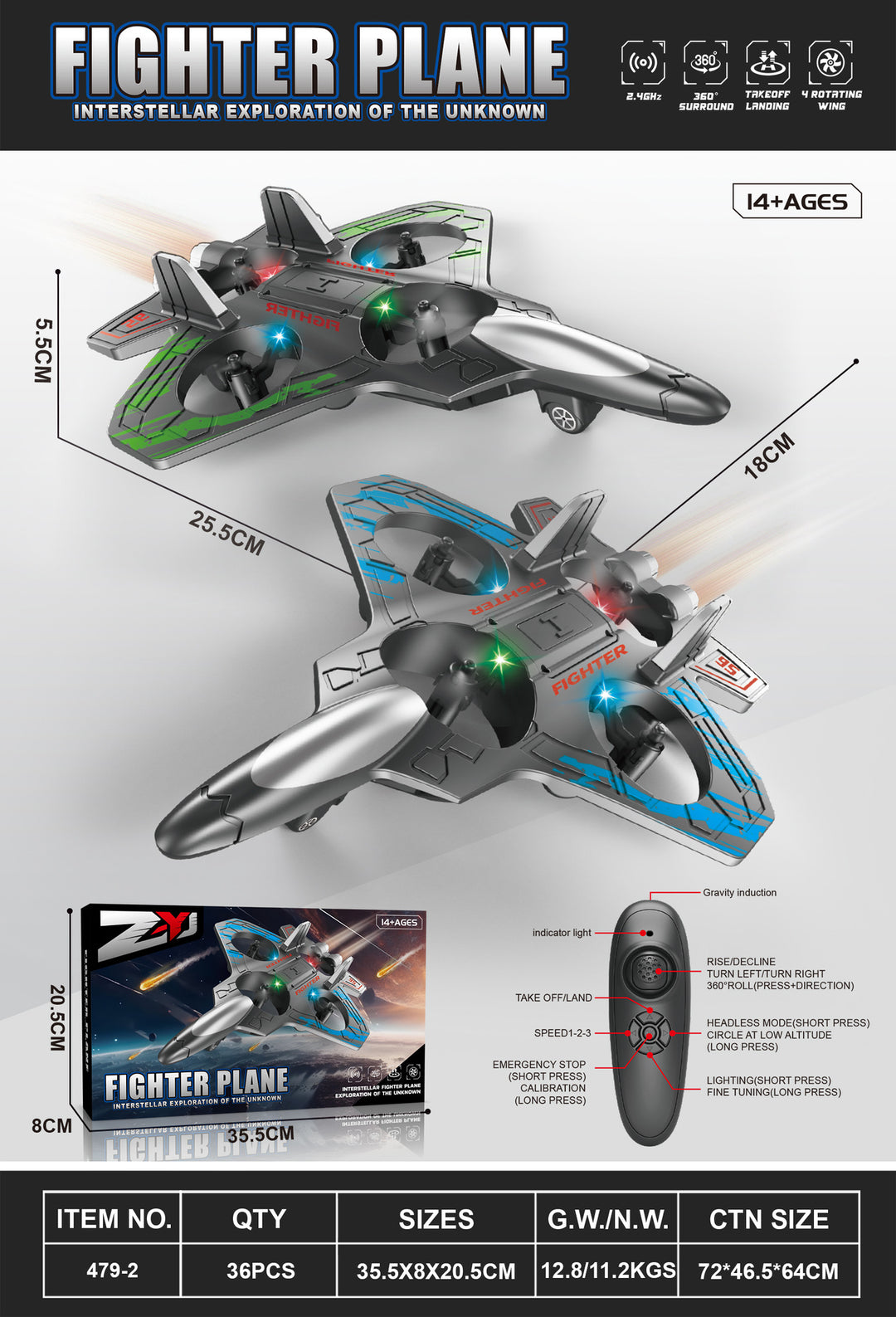 Havenholt RC Stunt Jet Plane with LED Lights and 360° Flips