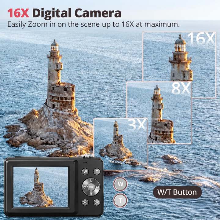 Retro Digital Camera with 1080p Video and Automatic Settings, Compact Design