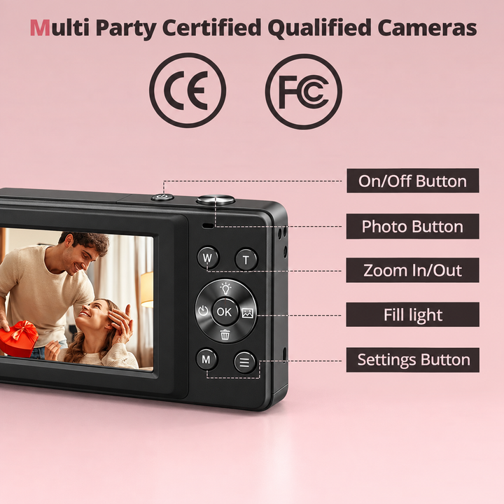 Retro Digital Camera with 1080p Video and Automatic Settings, Compact Design