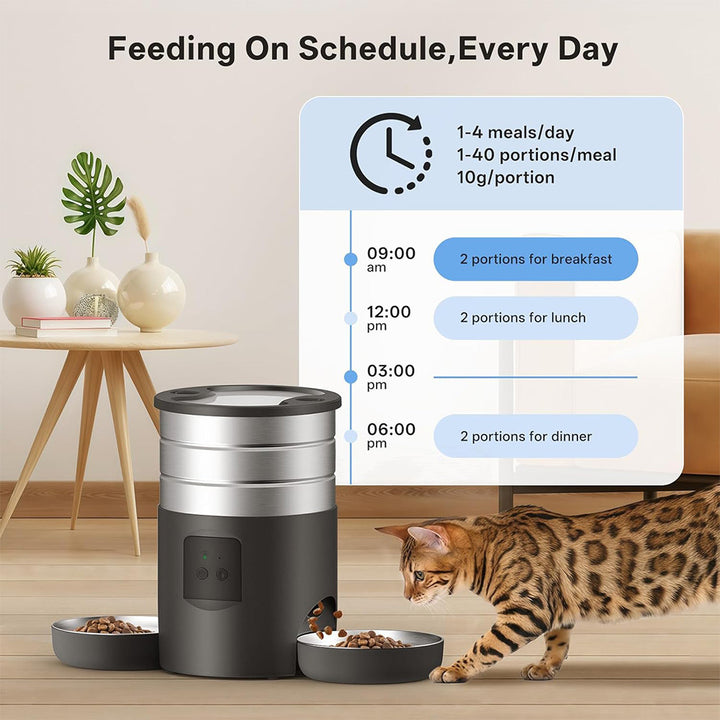 Smart WiFi Automatic Cat Feeder with Two Stainless Steel Bowls