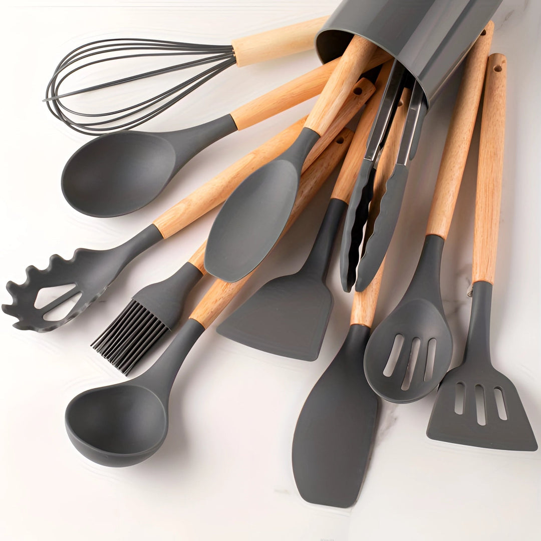 Havenholt 12 Piece Silicone Utensil Set with Bamboo Handles