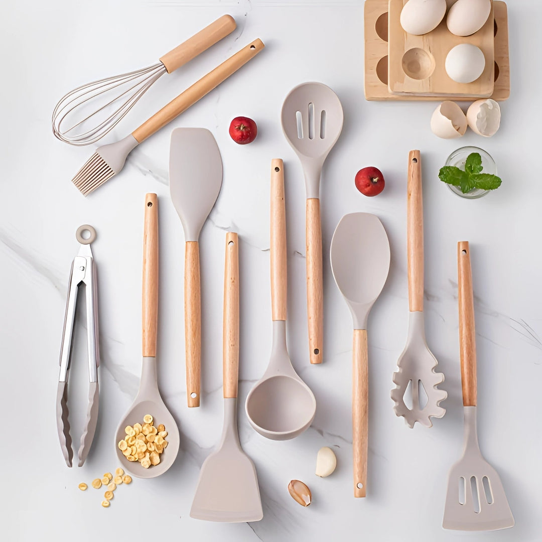 Havenholt 12 Piece Silicone Utensil Set with Bamboo Handles