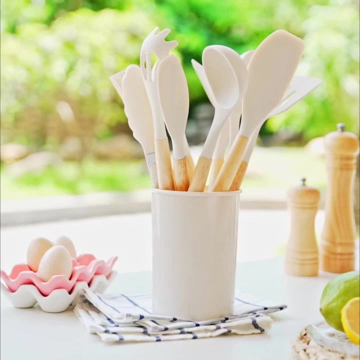 Havenholt 12 Piece Silicone Utensil Set with Bamboo Handles