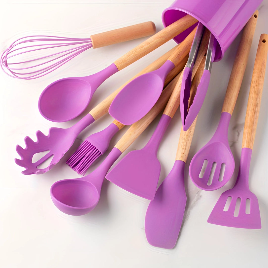 Havenholt 12 Piece Silicone Utensil Set with Bamboo Handles