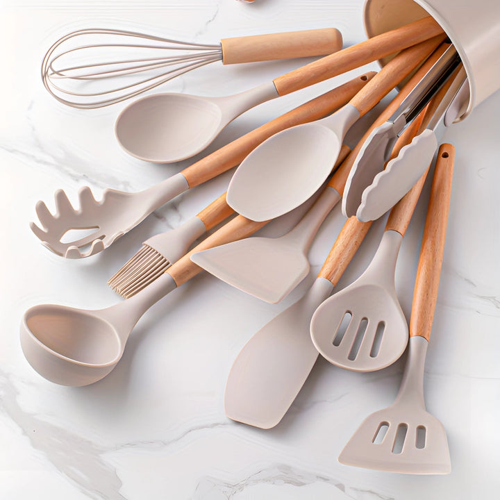 Havenholt 12 Piece Silicone Utensil Set with Bamboo Handles