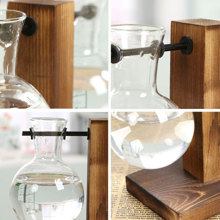 Havenholt Hydroponic Vase with Wooden Frame and Glass Reservoir