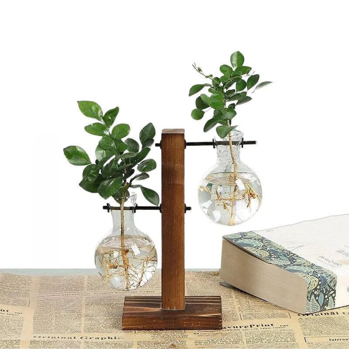 Havenholt Hydroponic Vase with Wooden Frame and Glass Reservoir
