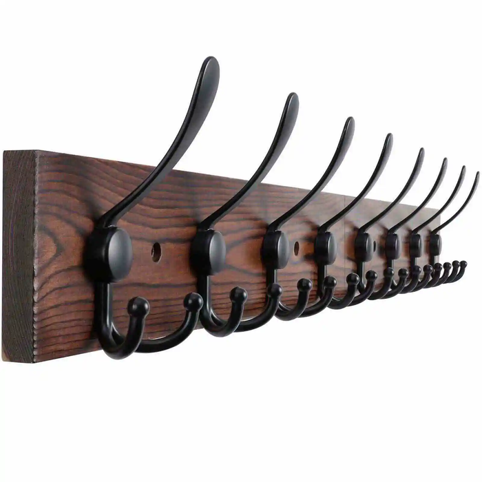 Wooden Wall-Mounted Coat Rack with 8 Hooks