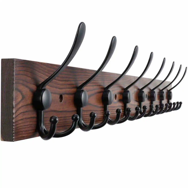Wooden Wall-Mounted Coat Rack with 8 Hooks