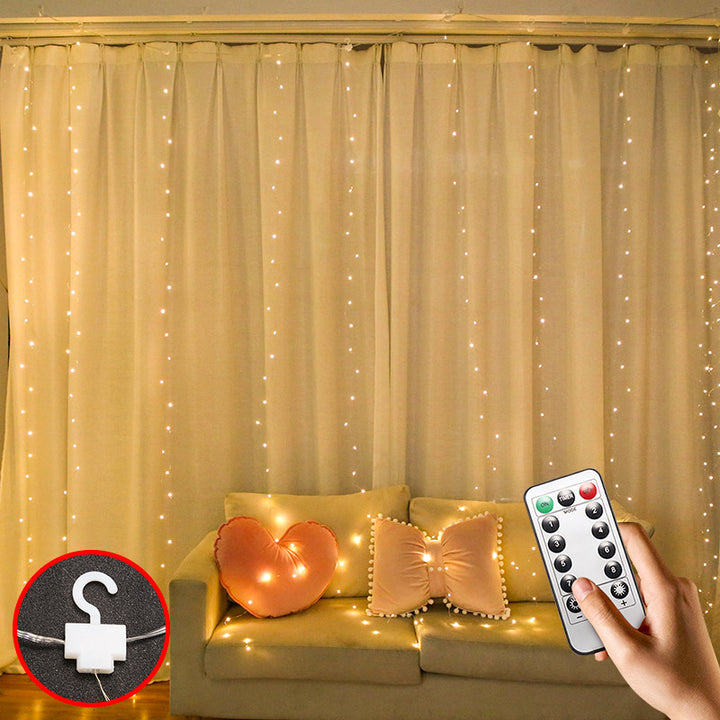 USB curtain fairy lights with remote and 8 modes, up to 6 x 2 m