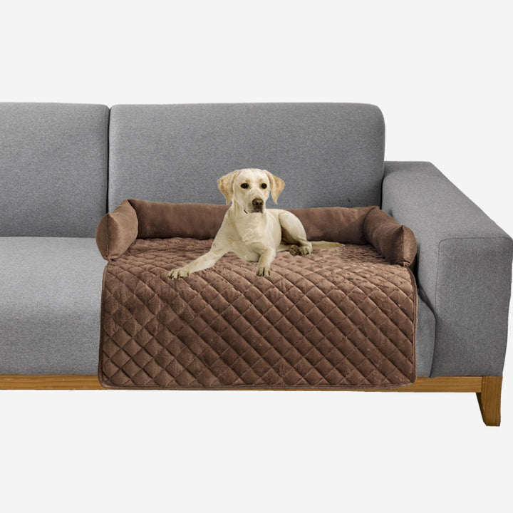 Plush dog sofa bed and furniture protector with curved sides