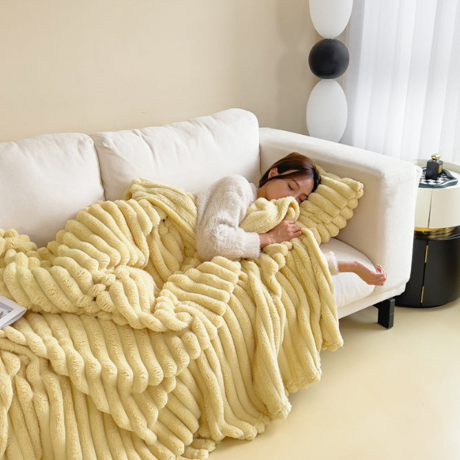 Double-sided faux rabbit fur blanket with soft bubble texture