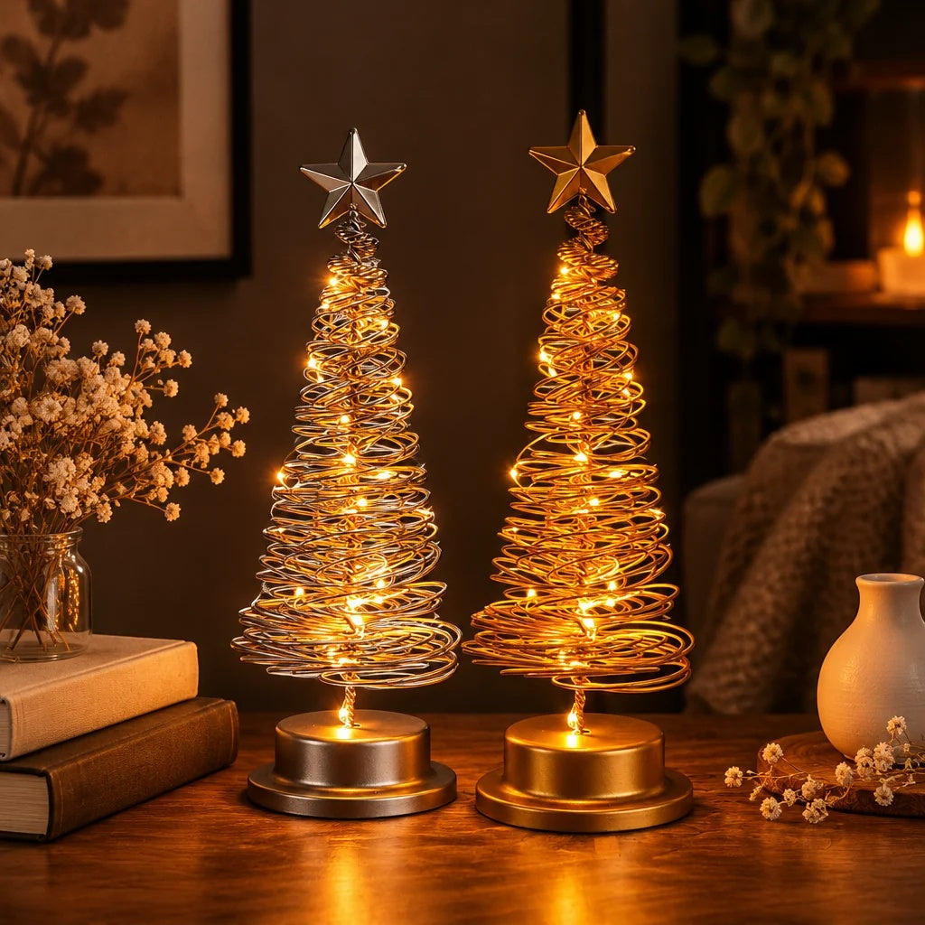 Gold metal LED Christmas tree lamp