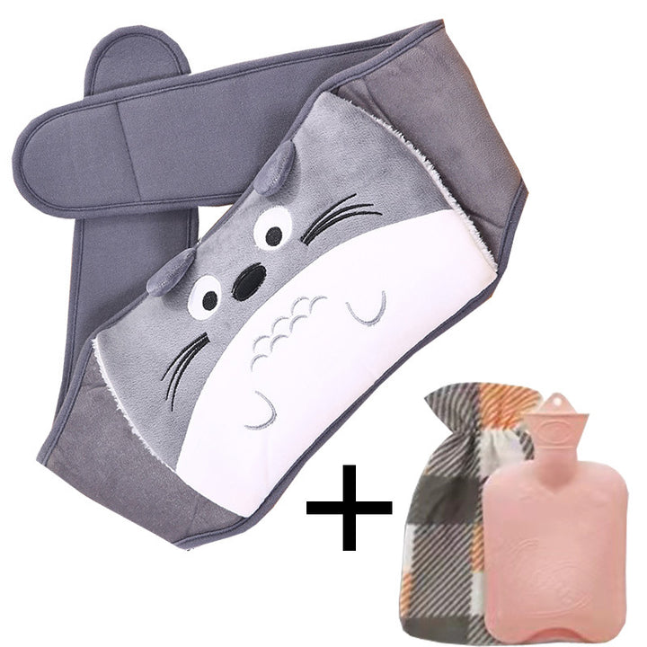 Hot water bottle with plush waist belt, 1 litre wearable warmer