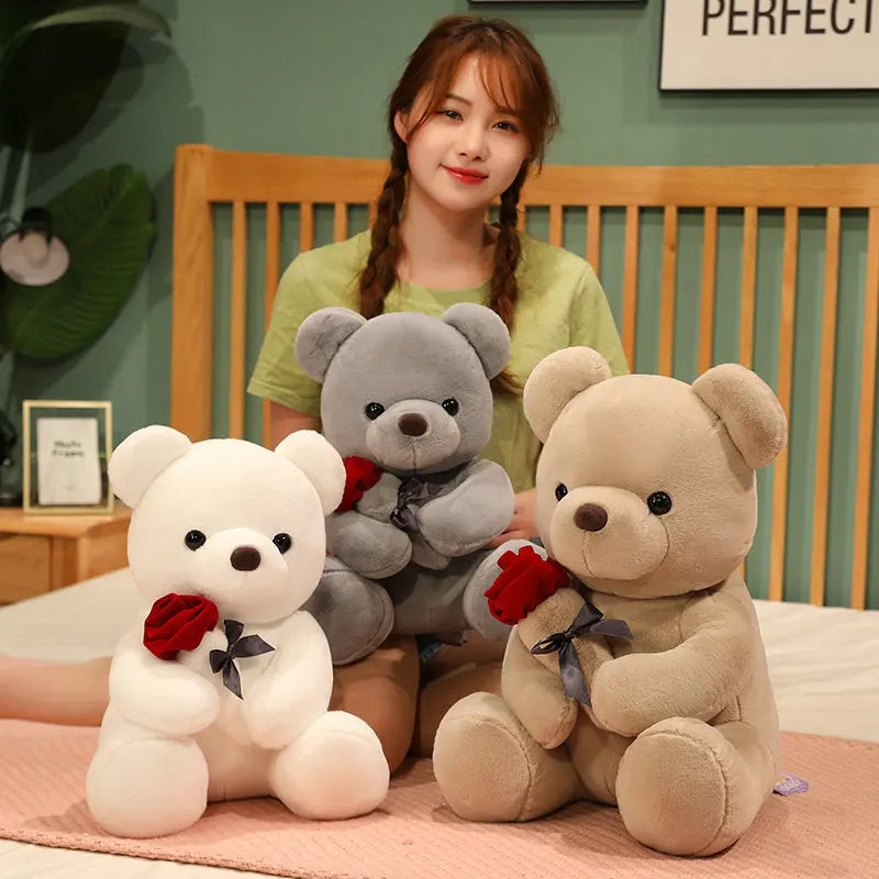 Rose Teddy Bear Plush Hug Pillow, Soft Toy in 23-45cm