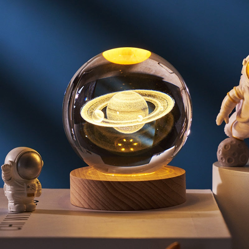 Havenholt Moon Crystal Ball Lamp with Wooden Base