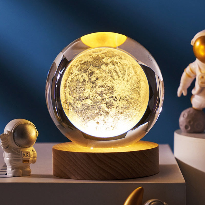 Havenholt Moon Crystal Ball Lamp with Wooden Base
