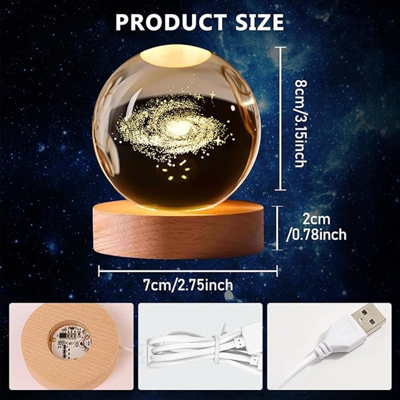 Havenholt Moon Crystal Ball Lamp with Wooden Base