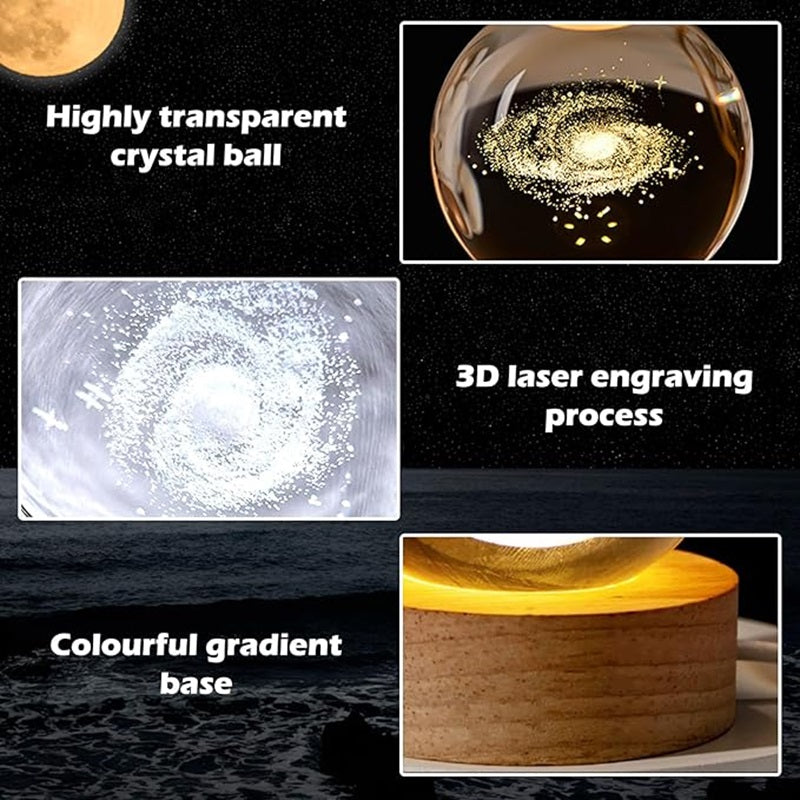 Havenholt Moon Crystal Ball Lamp with Wooden Base