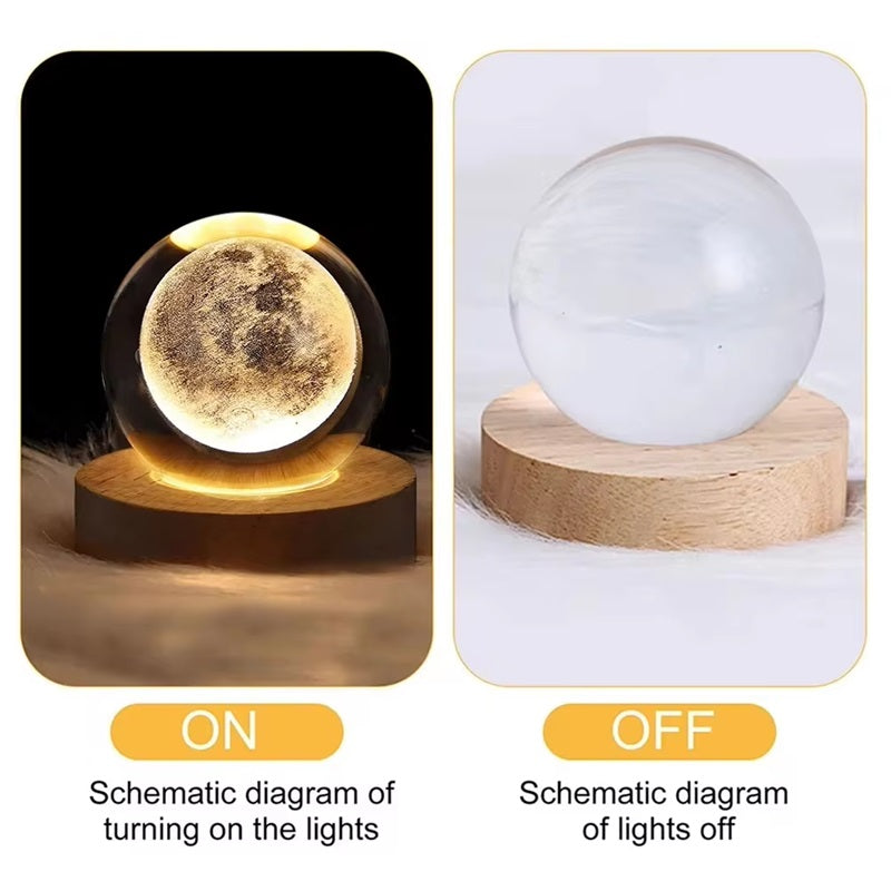 Havenholt Moon Crystal Ball Lamp with Wooden Base