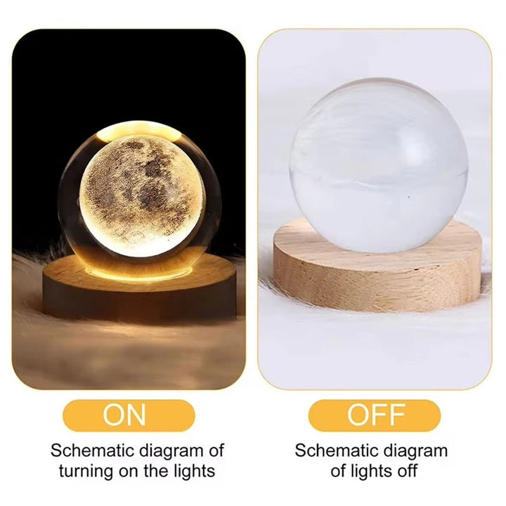 Havenholt Moon Crystal Ball Lamp with Wooden Base
