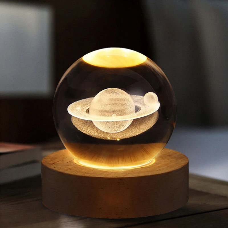 Havenholt Moon Crystal Ball Lamp with Wooden Base