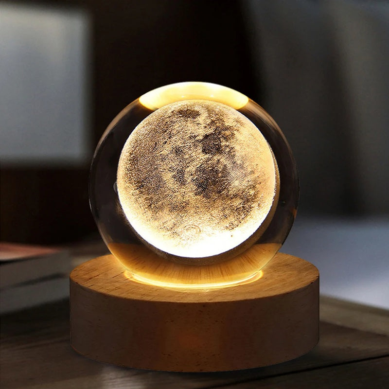 Havenholt Moon Crystal Ball Lamp with Wooden Base