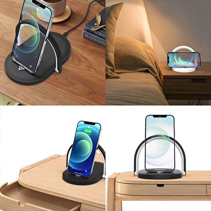 White foldable lamp charging a phone