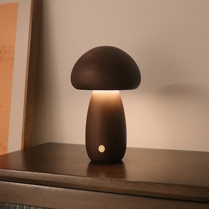 Wooden mushroom night light glowing