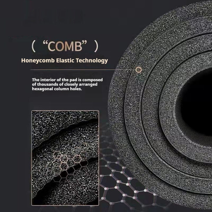 Thick grey exercise mat rolled with carry strap