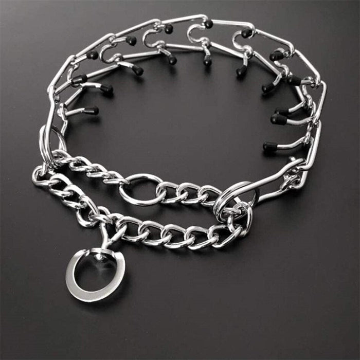 Metal Training Collar with Rubber-Tipped Links and Adjustable Fit