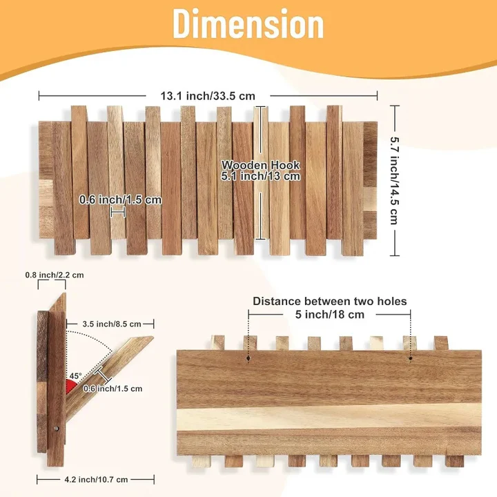 Rustic Wall-Mounted Coat Rack with 8 Flip Hooks