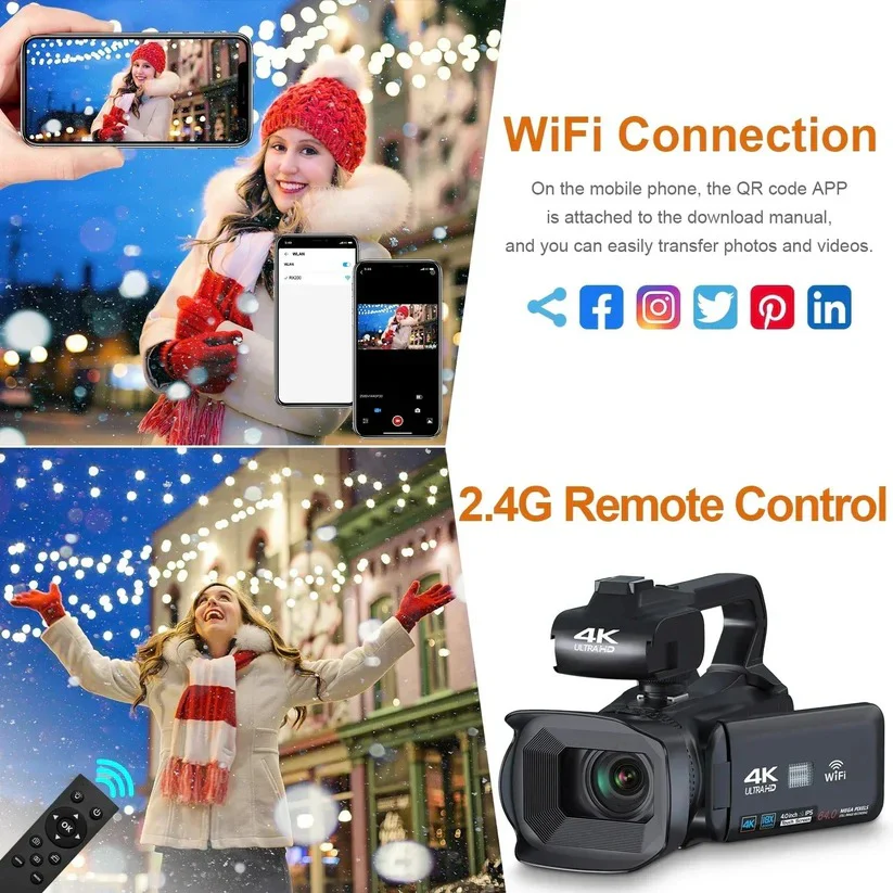 UHD 4K Camcorder for Vlogging with 18X Zoom and Rotating Touchscreen