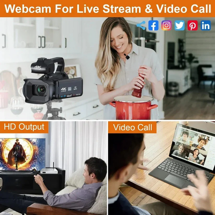UHD 4K Camcorder for Vlogging with 18X Zoom and Rotating Touchscreen