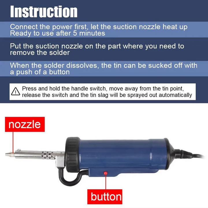 Desoldering Machine, Tin Sucker, Automatic Electric Solder with 3 Suction Nozzles