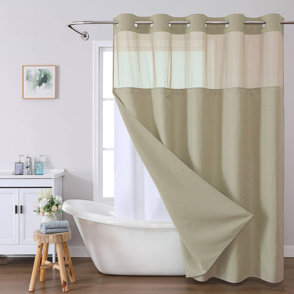 Havenholt No-Hook Shower Curtain with Snap-In Fabric Liner