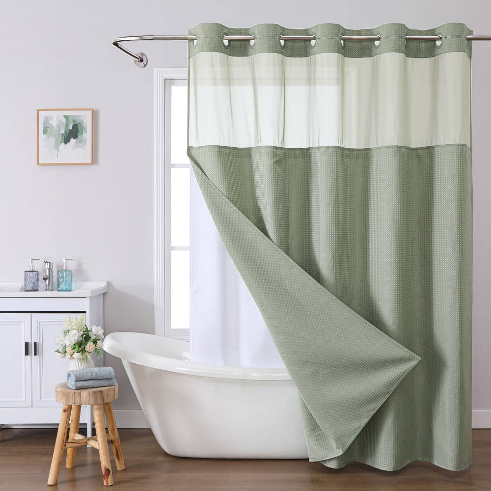Havenholt No-Hook Shower Curtain with Snap-In Fabric Liner