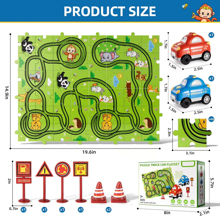 Havenholt Wooden Road Puzzle with Toy Cars and Traffic Signs