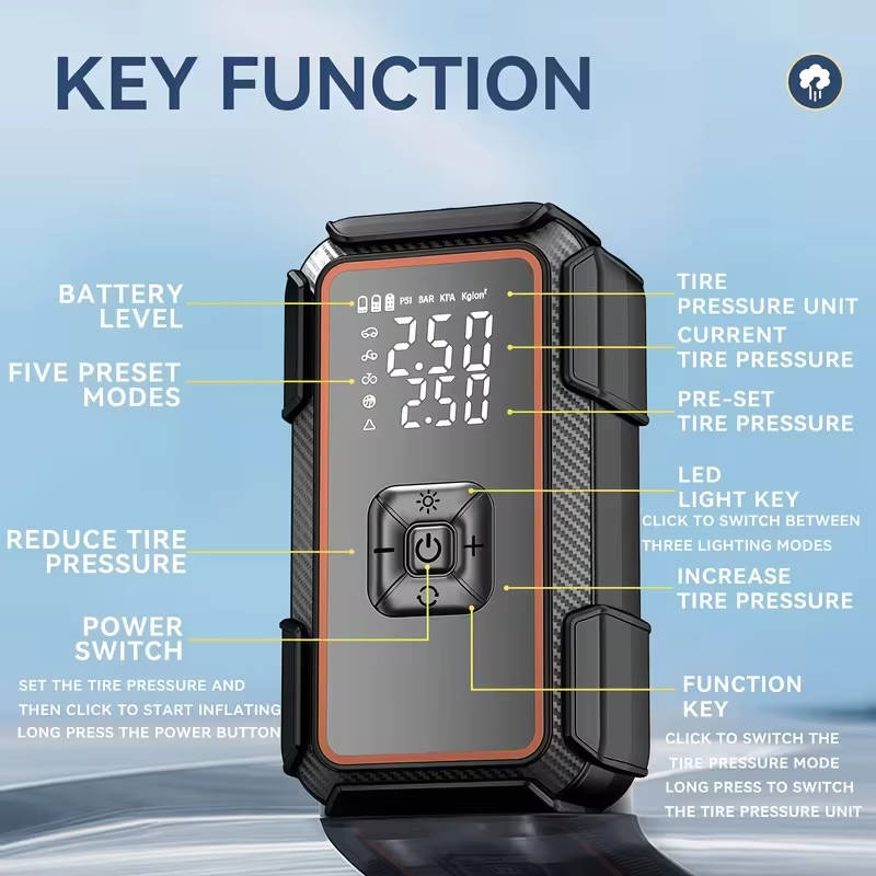 Portable Car Jump Starter 6000A, 16800mAh 12V Battery Booster with Air Compressor 150 PSI Tyre Inflator, LED Light for Petrol 10.0L Diesel 9.0L