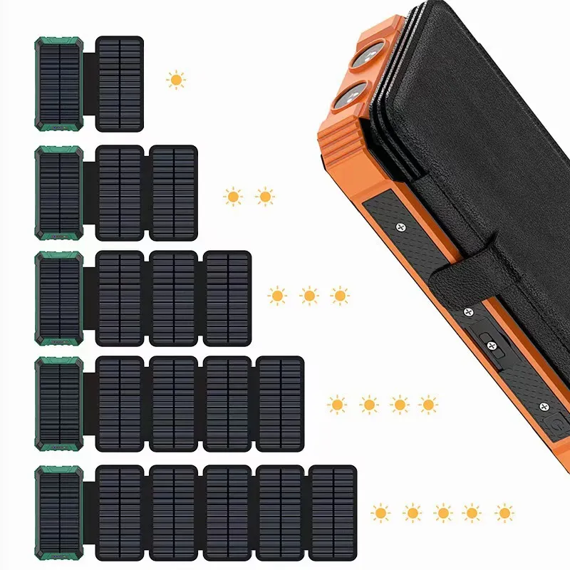 **20000mAh Solar Power Bank – Foldable Solar Charger with Wireless Charging &amp; Built-In Cables**