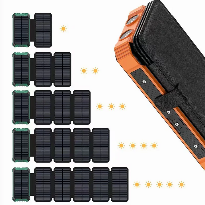 **20000mAh Solar Power Bank – Foldable Solar Charger with Wireless Charging &amp; Built-In Cables**