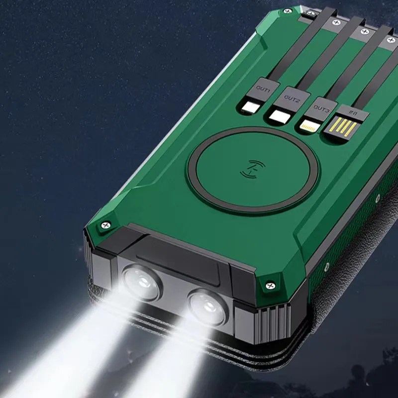 **20000mAh Solar Power Bank – Foldable Solar Charger with Wireless Charging &amp; Built-In Cables**