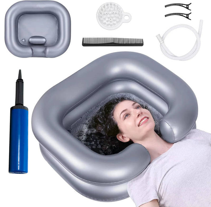 Portable Inflatable Shampoo Basin with Neck Support for Home Hair Washing