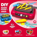Toy kitchen hob with play food and utensils