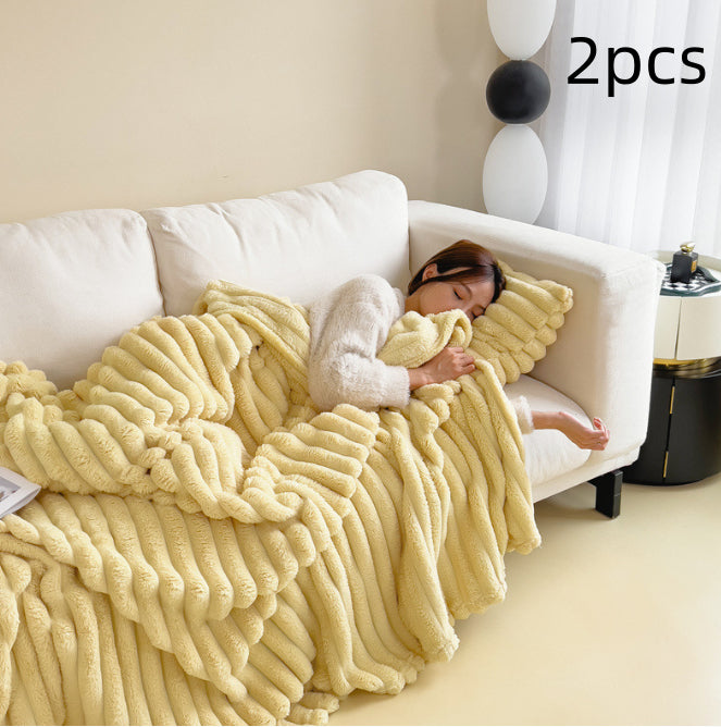 Double-sided faux rabbit fur blanket with soft bubble texture